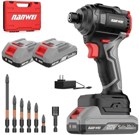 nanwei 20v brushless impact driver2100 in lbs 240nm max torque 14 hex shank 2 x 20ah batteries and bit set ideal for heavy duty home improvement and diy projectswith battery