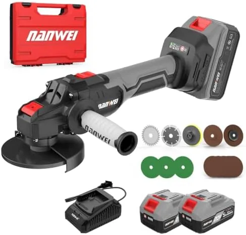nanwei cordless angle grinder 4 12 inch20v brushless motor grinder kit with 2x 40ah batteries charger 3 speed power tool for metal cutting grinding polishing rust removal